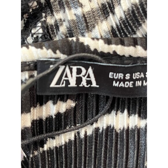 Zara Womens Zebra Print Ruched Ruffle Sleeve Top S Black & White Polyester NWT - Picture 7 of 9